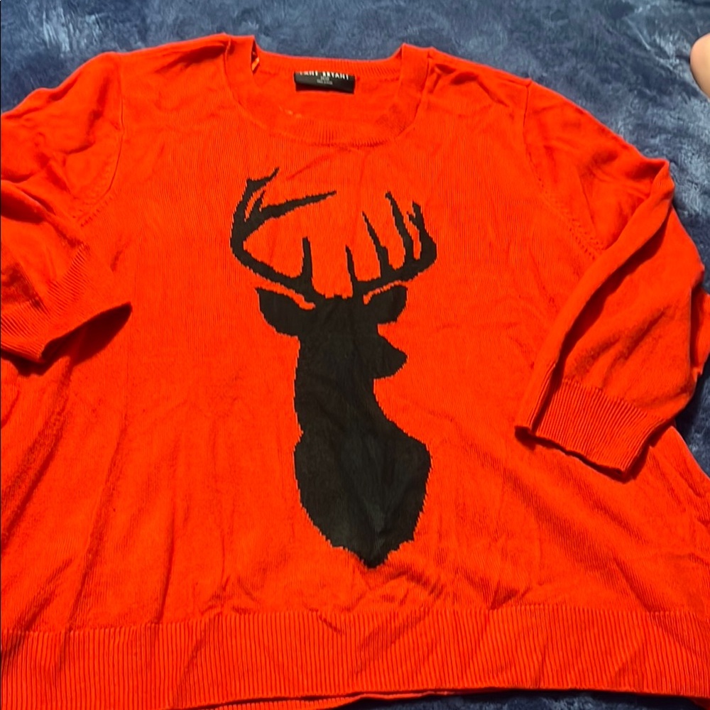 Lane Bryant Red  Black Crewneck Sweater with Deer Design